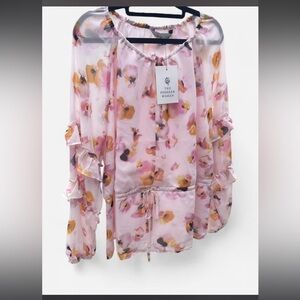 The Pioneer Woman Pink Watercolor Floral Tie-Neck Top